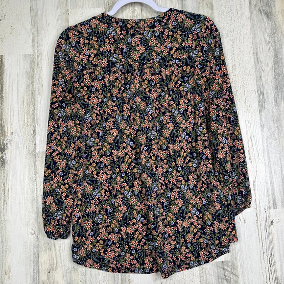 Vince Camuto Womens L Multi Floral Art Print Spring Blossom V Neck Stretch Top - Picture 2 of 9